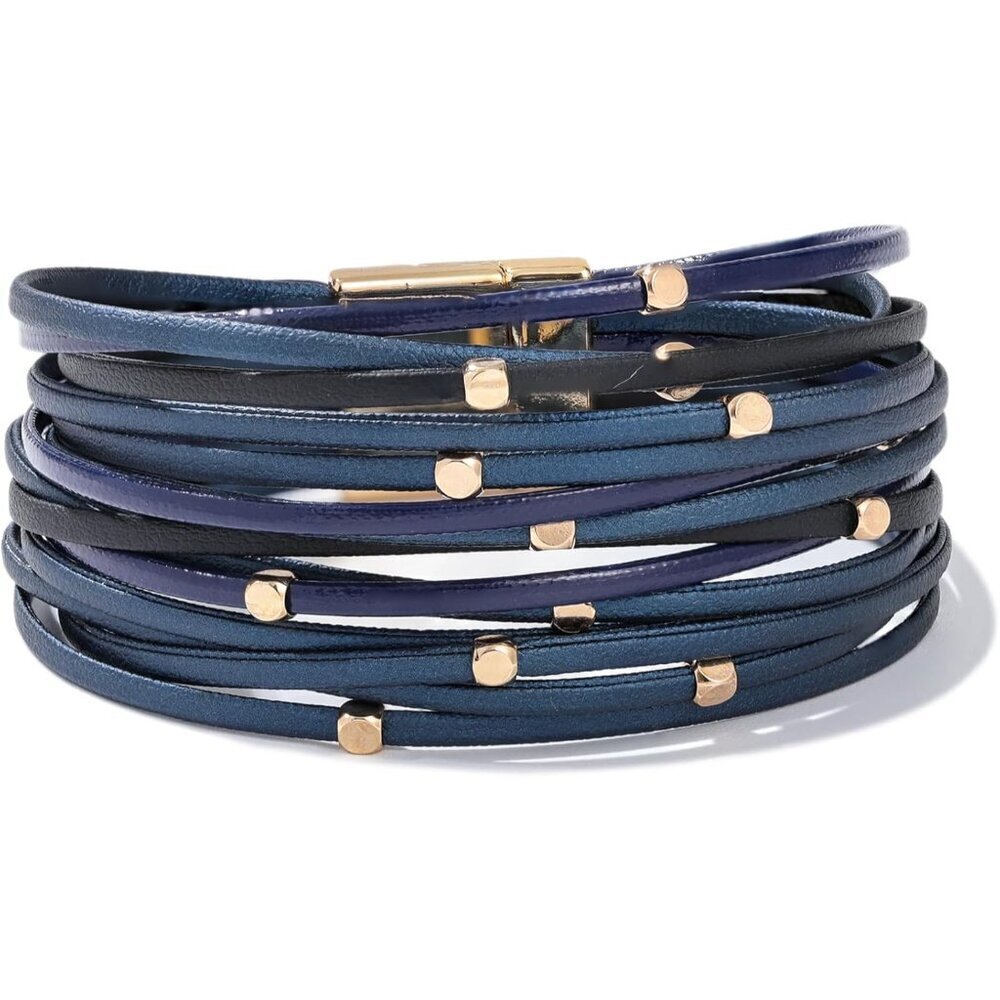 Beaded Leather Wrap Bracelet Faux Leather Multi Strand Boho Cuff Jewelry